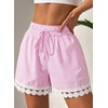 Dokotoo Womens Shorts Summer Elastic Waist Wide Leg Lace Beach Cover Ups(Pink Stripe)