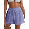 Dokotoo Womens Shorts Summer Elastic Waist Wide Leg Lace Beach Cover Ups(Purple)