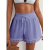 Dokotoo Womens Shorts Summer Elastic Waist Wide Leg Lace Beach Cover Ups(Purple)