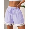 Dokotoo Womens Shorts Summer Elastic Waist Wide Leg Lace Beach Cover Ups(Purple Stripe)
