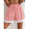 Dokotoo Womens Shorts Summer Elastic Waist Wide Leg Lace Beach Cover Ups(Red Plaid)