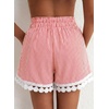 Dokotoo Womens Shorts Summer Elastic Waist Wide Leg Lace Beach Cover Ups(Red Plaid)