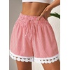 Dokotoo Womens Shorts Summer Elastic Waist Wide Leg Lace Beach Cover Ups(Red Plaid)