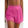 Dokotoo Womens Shorts Summer Elastic Waist Wide Leg Lace Beach Cover Ups(Rose Red)