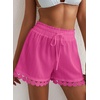 Dokotoo Womens Shorts Summer Elastic Waist Wide Leg Lace Beach Cover Ups(Rose Red)