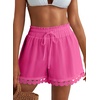 Dokotoo Womens Shorts Summer Elastic Waist Wide Leg Lace Beach Cover Ups(Rose Red)