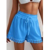 Dokotoo Womens Shorts Summer Elastic Waist Wide Leg Lace Beach Cover Ups(Sky Blue)