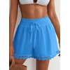 Dokotoo Womens Shorts Summer Elastic Waist Wide Leg Lace Beach Cover Ups(Sky Blue)