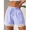 Dokotoo Womens Shorts Summer Elastic Waist Wide Leg Lace Beach Cover Ups(Sky Blue Stripe)