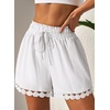 Dokotoo Womens Shorts Summer Elastic Waist Wide Leg Lace Beach Cover Ups(White)