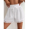 Dokotoo Womens Shorts Summer Elastic Waist Wide Leg Lace Beach Cover Ups(White)