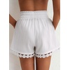 Dokotoo Womens Shorts Summer Elastic Waist Wide Leg Lace Beach Cover Ups(White)
