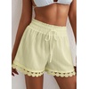 Dokotoo Womens Shorts Summer Elastic Waist Wide Leg Lace Beach Cover Ups(Yellow)