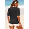 Dokotoo Womens Summer Short Sleeve Crochet Tops Hollow Out Floral Sweaters Beach Vacation Cruise Outfits(Black)