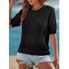 Dokotoo Womens Summer Short Sleeve Crochet Tops Hollow Out Floral Sweaters Beach Vacation Cruise Outfits(Black)