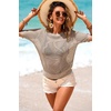 Dokotoo Womens Summer Short Sleeve Crochet Tops Hollow Out Floral Sweaters Beach Vacation Cruise Outfits(Brown)