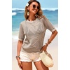 Dokotoo Womens Summer Short Sleeve Crochet Tops Hollow Out Floral Sweaters Beach Vacation Cruise Outfits(Brown)