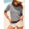 Dokotoo Womens Summer Short Sleeve Crochet Tops Hollow Out Floral Sweaters Beach Vacation Cruise Outfits(Colorblock Gray)