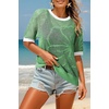 Dokotoo Womens Summer Short Sleeve Crochet Tops Hollow Out Floral Sweaters Beach Vacation Cruise Outfits(Colorblock Green)