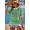 Dokotoo Womens Summer Short Sleeve Crochet Tops Hollow Out Floral Sweaters Beach Vacation Cruise Outfits(Colorblock Green)