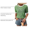 Dokotoo Womens Summer Short Sleeve Crochet Tops Hollow Out Floral Sweaters Beach Vacation Cruise Outfits(Colorblock Green)