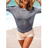 Dokotoo Womens Summer Short Sleeve Crochet Tops Hollow Out Floral Sweaters Beach Vacation Cruise Outfits(Dark Blue)