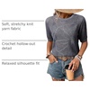 Dokotoo Womens Summer Short Sleeve Crochet Tops Hollow Out Floral Sweaters Beach Vacation Cruise Outfits(Dark Blue)