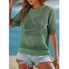 Dokotoo Womens Summer Short Sleeve Crochet Tops Hollow Out Floral Sweaters Beach Vacation Cruise Outfits(Green 2)