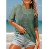 Dokotoo Womens Summer Short Sleeve Crochet Tops Hollow Out Floral Sweaters Beach Vacation Cruise Outfits(Green 2)