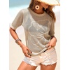 Dokotoo Womens Summer Short Sleeve Crochet Tops Hollow Out Floral Sweaters Beach Vacation Cruise Outfits(Khaki)