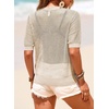 Dokotoo Womens Summer Short Sleeve Crochet Tops Hollow Out Floral Sweaters Beach Vacation Cruise Outfits(Khaki)