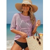 Dokotoo Womens Summer Short Sleeve Crochet Tops Hollow Out Floral Sweaters Beach Vacation Cruise Outfits(Pink)