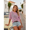 Dokotoo Womens Summer Short Sleeve Crochet Tops Hollow Out Floral Sweaters Beach Vacation Cruise Outfits(Pink)