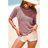 Dokotoo Womens Summer Short Sleeve Crochet Tops Hollow Out Floral Sweaters Beach Vacation Cruise Outfits(Red)