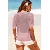 Dokotoo Womens Summer Short Sleeve Crochet Tops Hollow Out Floral Sweaters Beach Vacation Cruise Outfits(Red)
