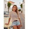 Dokotoo Womens Summer Short Sleeve Crochet Tops Hollow Out Floral Sweaters Beach Vacation Cruise Outfits(Solid Apricot)