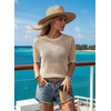 Dokotoo Womens Summer Short Sleeve Crochet Tops Hollow Out Floral Sweaters Beach Vacation Cruise Outfits(Solid Apricot)