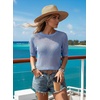 Dokotoo Womens Summer Short Sleeve Crochet Tops Hollow Out Floral Sweaters Beach Vacation Cruise Outfits(Solid Blue)