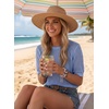 Dokotoo Womens Summer Short Sleeve Crochet Tops Hollow Out Floral Sweaters Beach Vacation Cruise Outfits(Solid Blue)