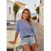 Dokotoo Womens Summer Short Sleeve Crochet Tops Hollow Out Floral Sweaters Beach Vacation Cruise Outfits(Solid Blue)