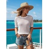 Dokotoo Womens Summer Short Sleeve Crochet Tops Hollow Out Floral Sweaters Beach Vacation Cruise Outfits(Solid White)