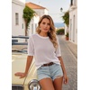 Dokotoo Womens Summer Short Sleeve Crochet Tops Hollow Out Floral Sweaters Beach Vacation Cruise Outfits(Solid White)