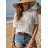 Dokotoo Womens Summer Short Sleeve Crochet Tops Hollow Out Floral Sweaters Beach Vacation Cruise Outfits(White)