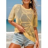 Dokotoo Womens Summer Short Sleeve Crochet Tops Hollow Out Floral Sweaters Beach Vacation Cruise Outfits(Yellow)