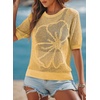 Dokotoo Womens Summer Short Sleeve Crochet Tops Hollow Out Floral Sweaters Beach Vacation Cruise Outfits(Yellow)