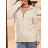 Dokotoo Women’s Sweaters 2026 Fall Winter Quarter Zip Ribbed Cable Knit(Beige)