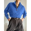 Dokotoo Women’s Sweaters 2026 Fall Winter Quarter Zip Ribbed Cable Knit(Blue)