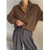 Dokotoo Women’s Sweaters 2026 Fall Winter Quarter Zip Ribbed Cable Knit(Desert Palm)