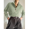Dokotoo Women’s Sweaters 2026 Fall Winter Quarter Zip Ribbed Cable Knit(Laurel Green)