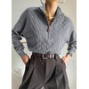 Dokotoo Women’s Sweaters 2026 Fall Winter Quarter Zip Ribbed Cable Knit(Medium Grey)